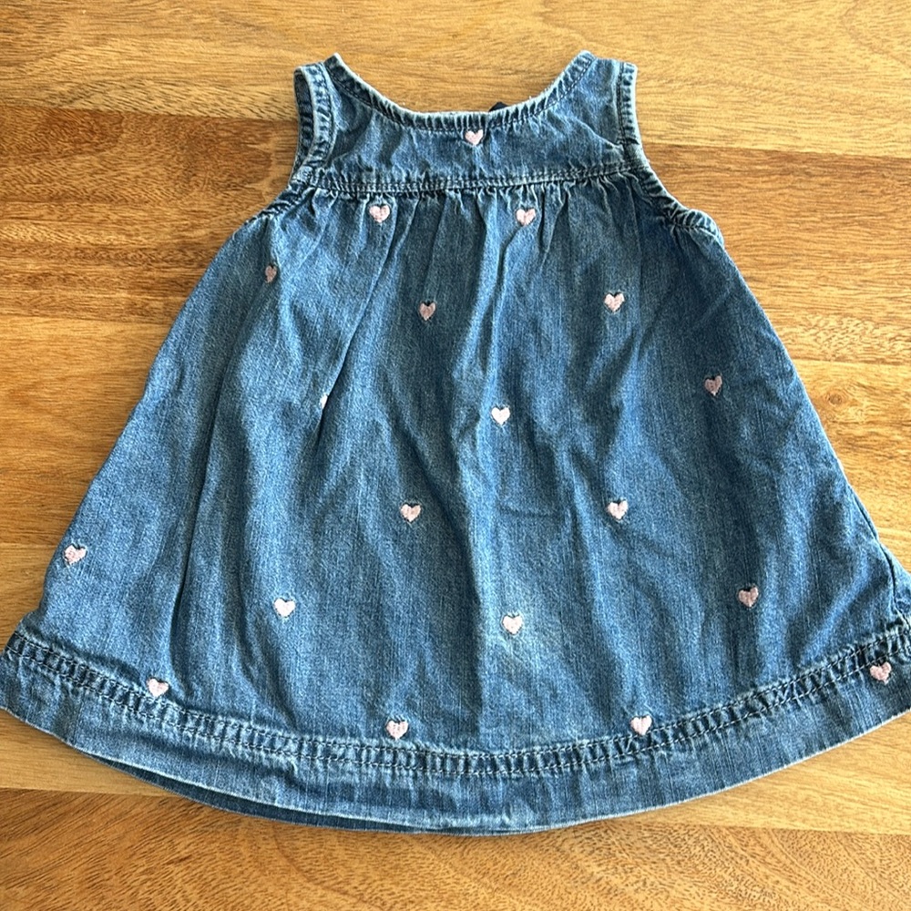 Gap denim dress with pink hearts 3-6M